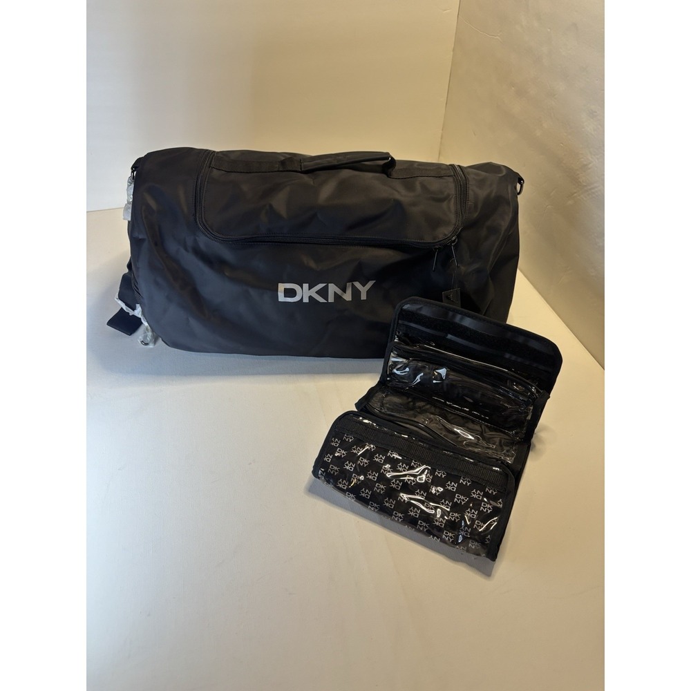 New DKNY Black Travel Set Duffle Gym + Toiletry Bag Sports Weekend Donna Karan - Picture 16 of 16